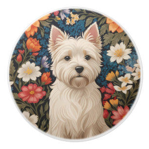 Elegant West Highland Terrier Colourful Floral Ceramic Knob