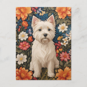 Elegant West Highland Terrier Colourful Floral Postcard