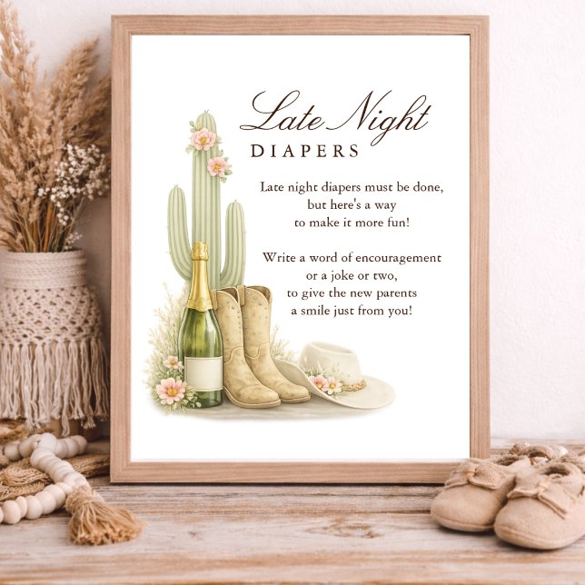 Elegant Western Baby Shower Late Night Diapers Poster (Creator Uploaded)