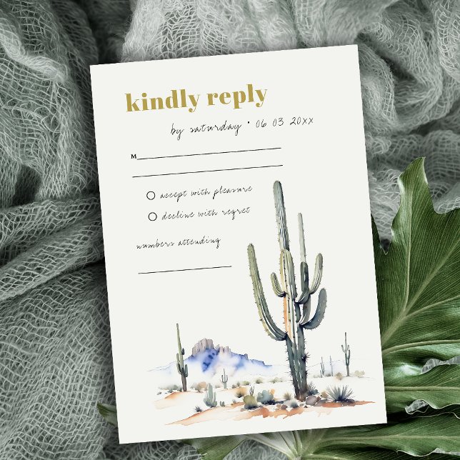 Elegant Western Cactus Desert Landscape Wedding RSVP Card (Creator Uploaded)