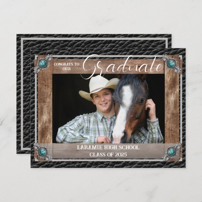 Elegant Western Style Leather Photo Graduation  Announcement (Front/Back)