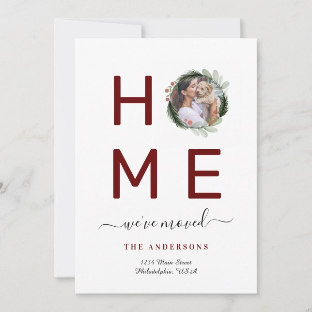 Elegant We've Moved Christmas Photo Wreath HOME Announcement (Front)