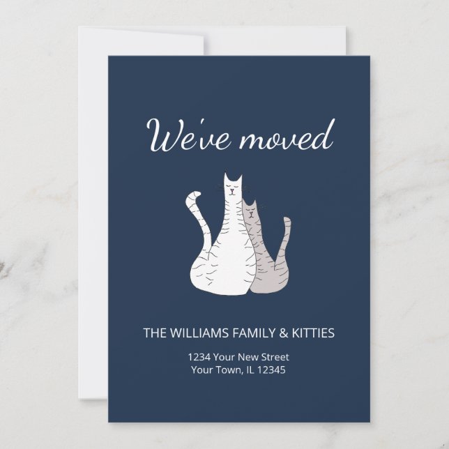 Elegant We've Moved Cute Cats Moving Navy Blue  Announcement (Front)