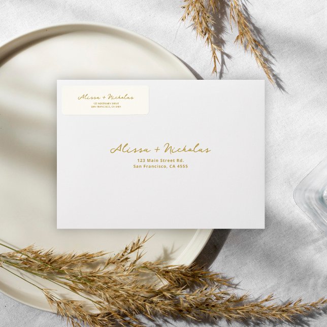 Elegant Whimsical Beige & Gold Wedding Address (Creator Uploaded)