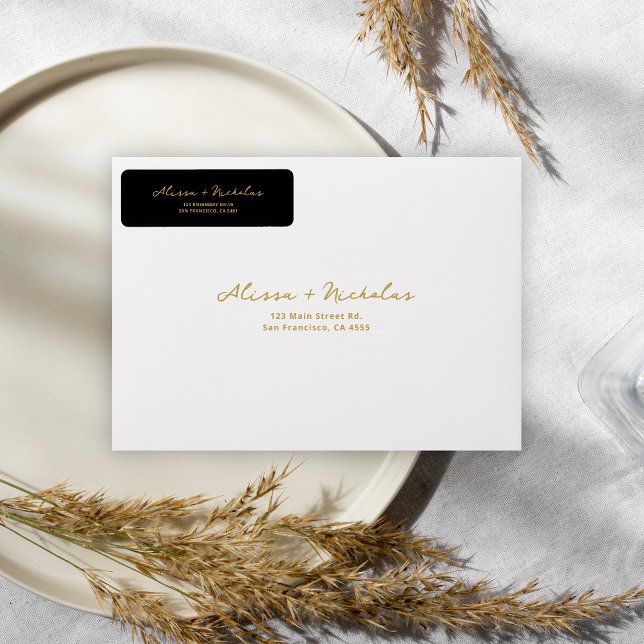 Elegant Whimsical Black & Gold Wedding Address (Creator Uploaded)