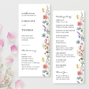 Elegant Whimsical Boho Wildflower Wedding Program