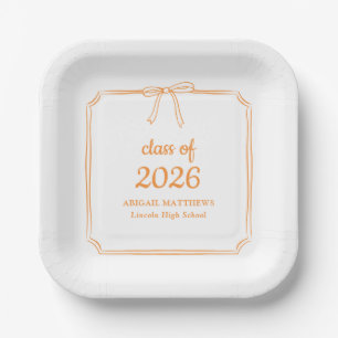 Elegant Whimsical Bow Orange Custom Graduation Paper Plate