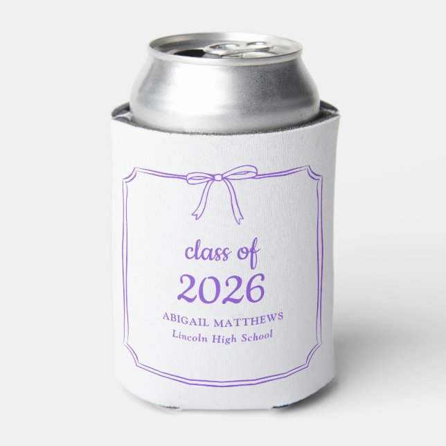 Elegant Whimsical Bow Purple Custom Graduation Can Cooler (Can Front)