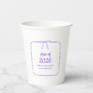 Elegant Whimsical Bow Purple Custom Graduation Paper Cups