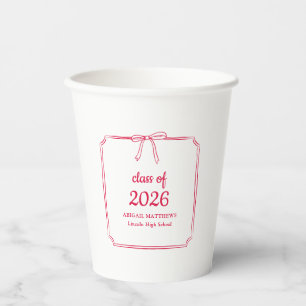 Elegant Whimsical Bow Red Custom Graduation Favour Paper Cups