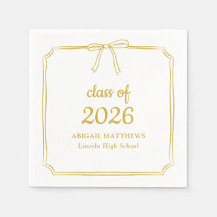 Elegant Whimsical Bow Yellow Gold Graduation Napkin