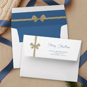 Elegant Whimsical Bows Blue Beige Merry Christmas Envelope