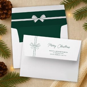 Elegant Whimsical Bows Green White Merry Christmas Envelope