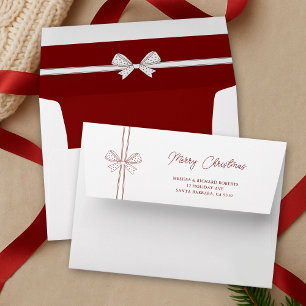 Elegant Whimsical Bows Red White Merry Christmas Envelope