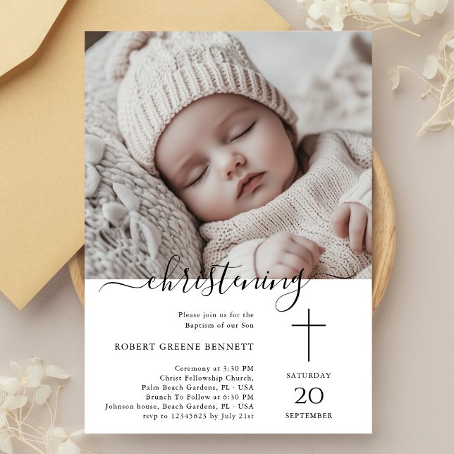Elegant Whimsical Christening Baby Photo Baptism Invitation (Creator Uploaded)