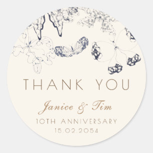 Elegant Whimsical Classic Butterflies Anniversary Classic Round Sticker
