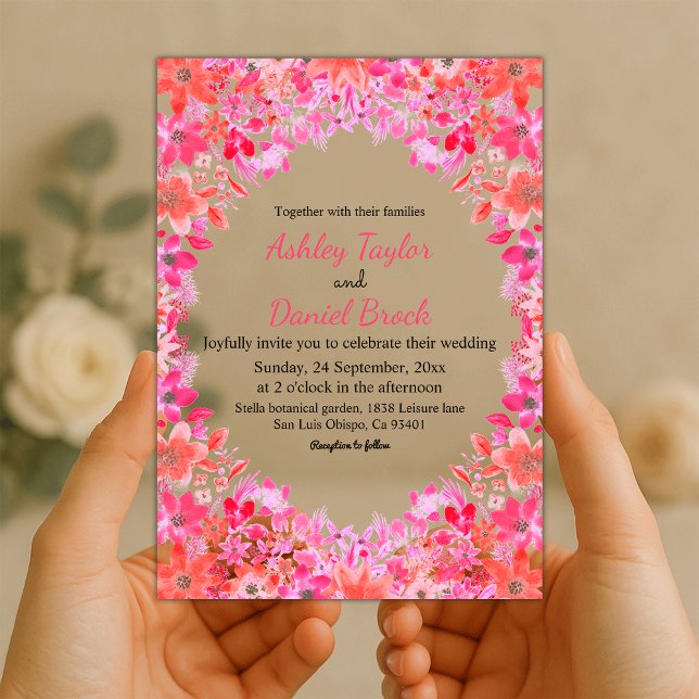 Elegant Whimsical Colourful Roses Floral Wedding Acrylic Invitations (Creator Uploaded)