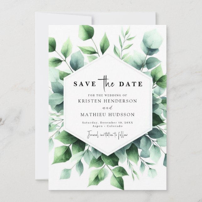 Elegant Whimsical Eucalyptus Digital Wedding Save The Date (Front)