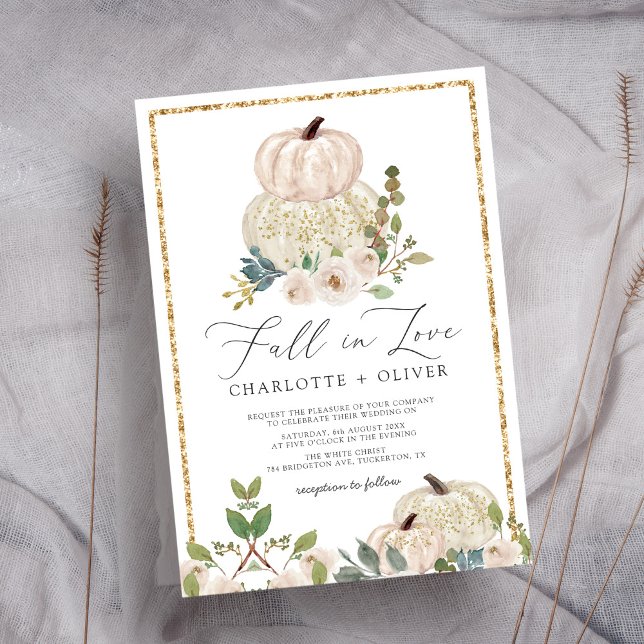 Elegant Whimsical Floral Pumpkin Autumn Wedding Invitation (Creator Uploaded)