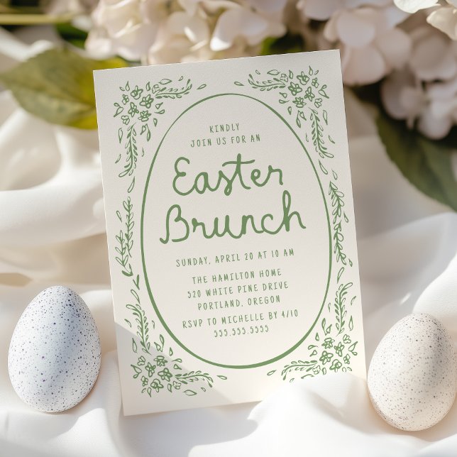 Elegant Whimsical Green Easter Brunch Invitation (Creator Uploaded)