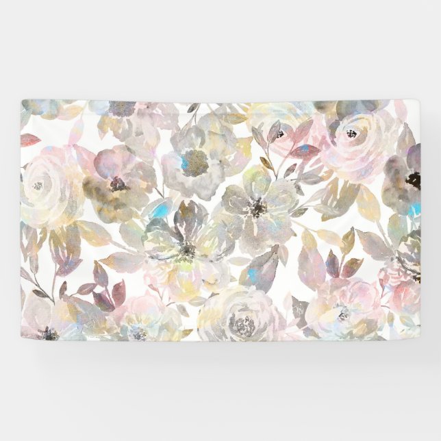 Elegant whimsical grey watercolor roses banner (Horizontal)