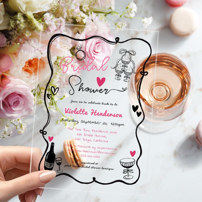 Elegant Whimsical Hand Drawn Bridal Shower Acrylic Invitations (Creator Uploaded)