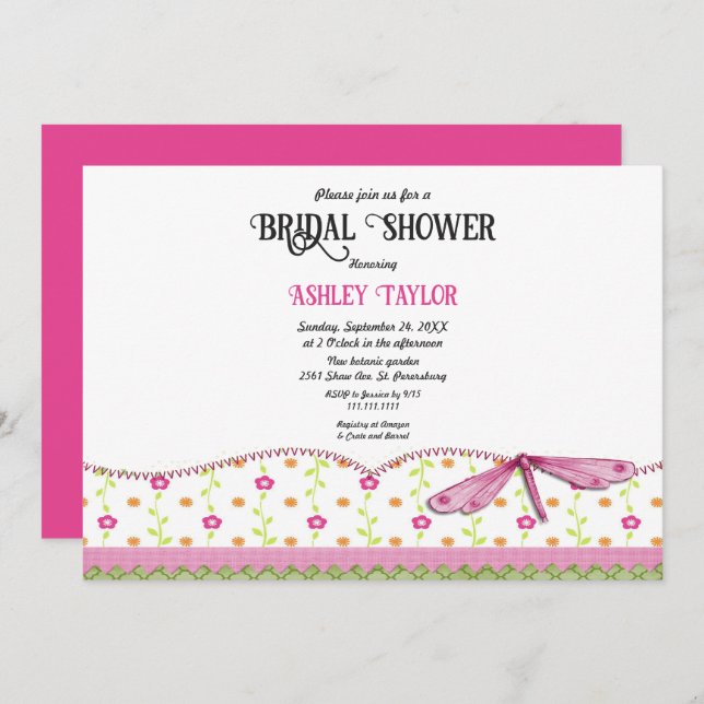 Elegant Whimsical Script Boho Floral Bridal Shower Invitation (Front/Back)