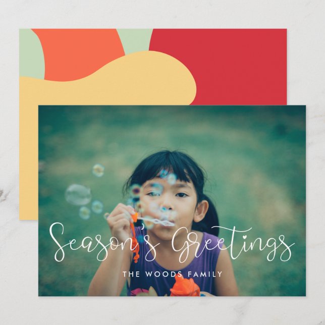 Elegant Whimsical Season's Greetings Family Photo Holiday Card (Front/Back)