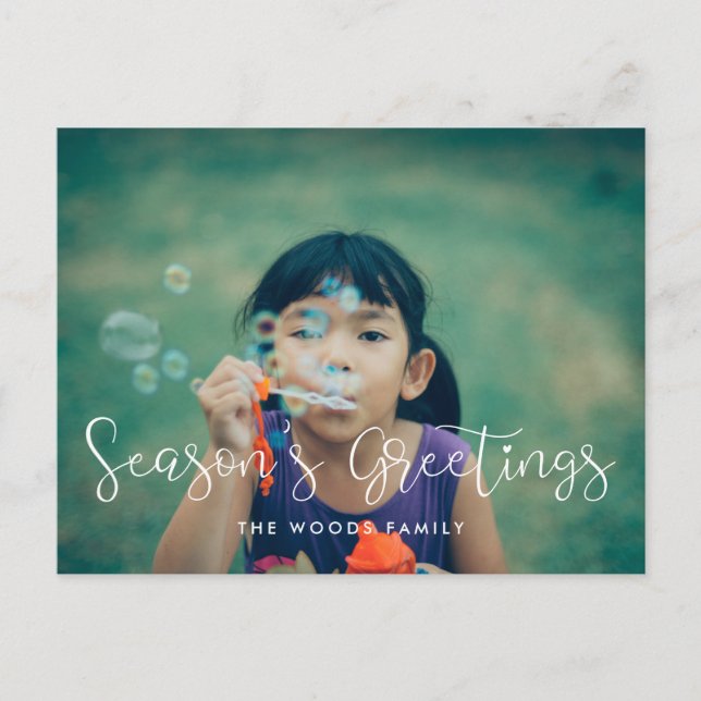 Elegant whimsical Season's Greetings family photo Postcard (Front)