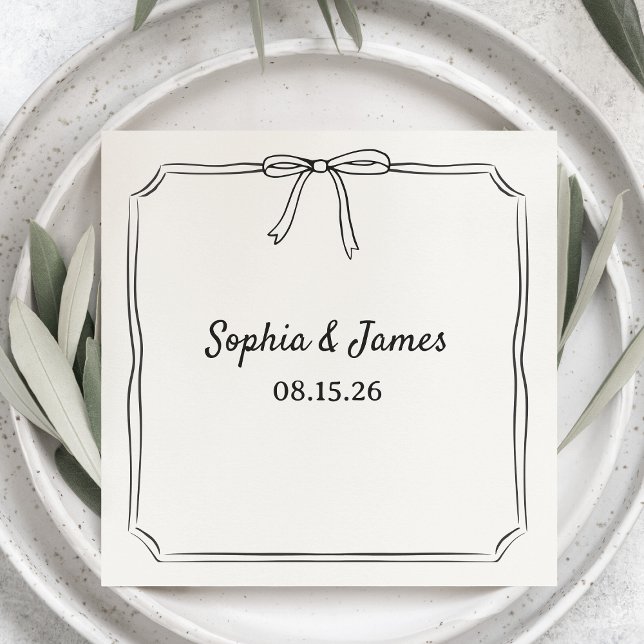 Elegant Whimsical Sketch Bow Personalised Wedding Napkin (Creator Uploaded)