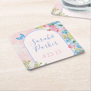 Elegant Whimsical Spring Flowers Wedding  Square Paper Coaster