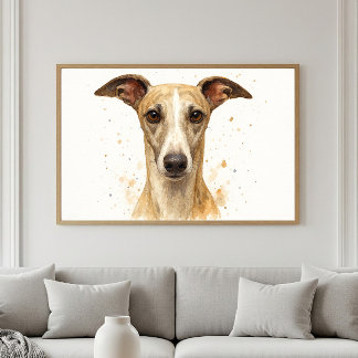 Elegant Whippet Watercolor Portrait Poster
