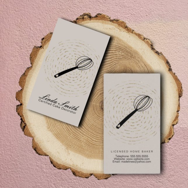 Elegant Whisk Black  Faux Gold Circular Bakery Business Card (Creator Uploaded)