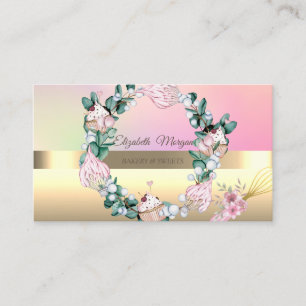 Elegant Whisk Cupcakes Greenery  Bakery Business Card