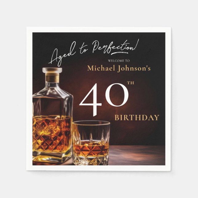 Elegant Whiskey Black Gold 40th Birthday Party Nap Napkin (Front)