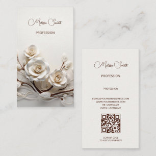 Elegant White 3D Roses Business Card