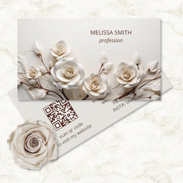 Elegant White 3D Roses Business Card (Creator Uploaded)