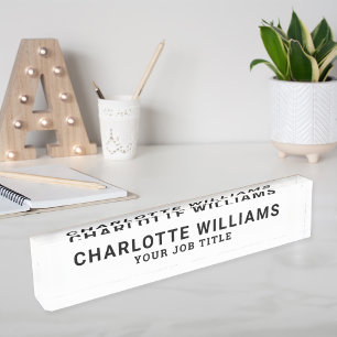 Elegant White Acrylic Office Employee Nameplate