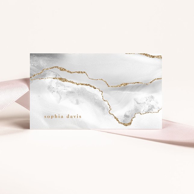 Elegant White Agate with Faux Gold Business Card (Creator Uploaded)