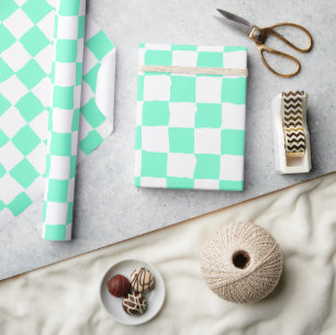 Elegant White and Aquamarine Chequerboard Painting Wrapping Paper