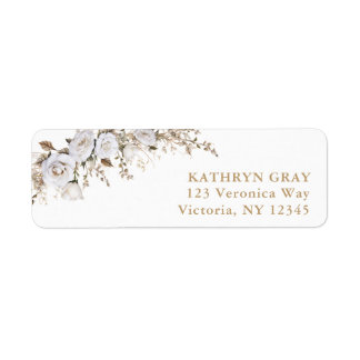 Elegant White and Beige Boho Roses Return Address