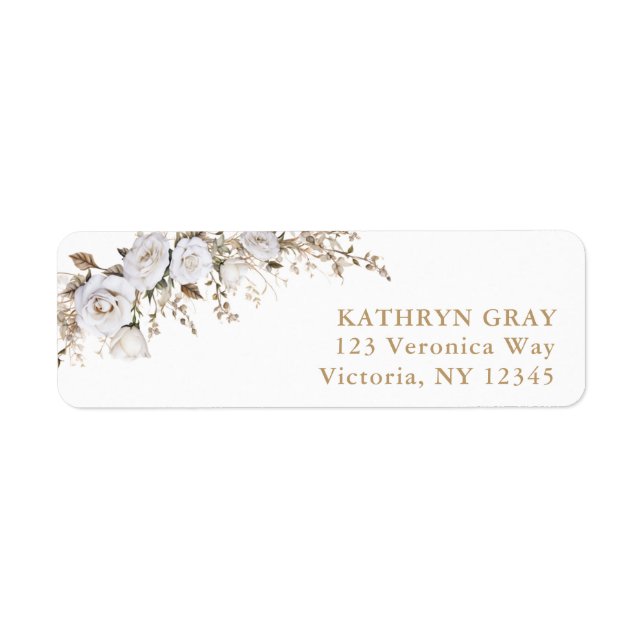 Elegant White and Beige Boho Roses Return Address (Front)