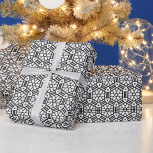 Elegant white and black art deco geometric pattern wrapping paper