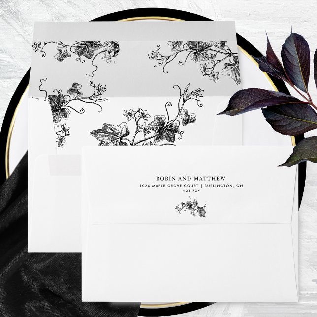 Elegant White and Black Botanical Detail Wedding Envelope (Creator Uploaded)