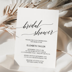 Elegant White and Black Calligraphy Bridal Shower Invitation