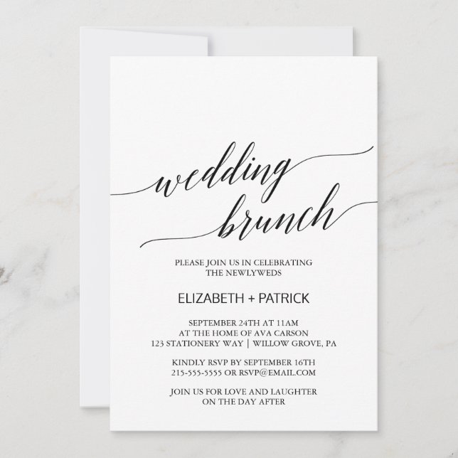 Elegant White and Black Calligraphy Wedding Brunch Invitation (Front)