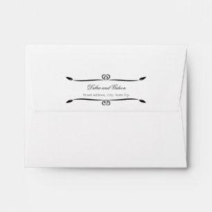 Elegant White and Black Heart Flourish Wedding Envelope