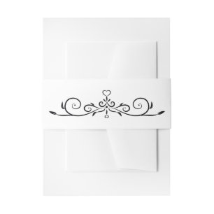 Elegant White and Black Heart Flourish Wedding Invitation Belly Band