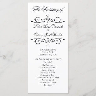 Elegant White and Black Heart Wedding Program Programme
