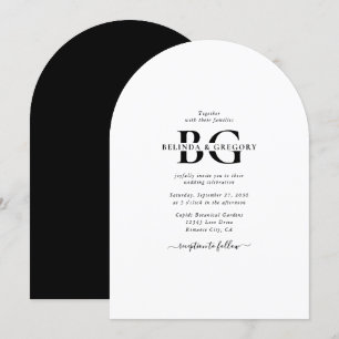 Elegant White and Black Monogram Initials Wedding Invitation